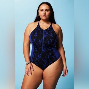 Fabletics High Tide Zip-Front One-Piece Swimsuit Sz XL